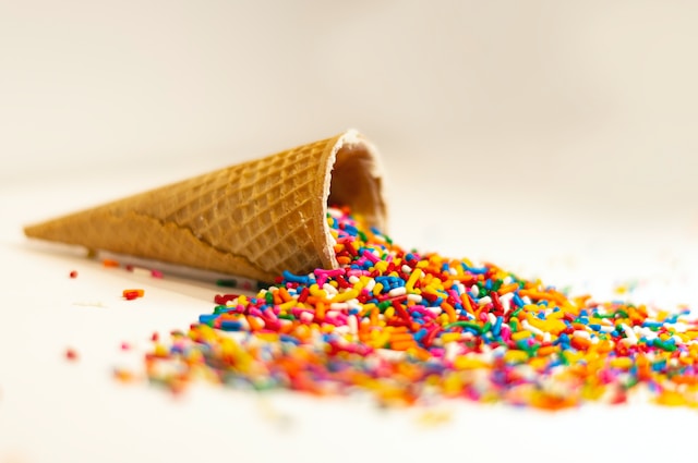 Living well in the 21st century-Limassol, Cyprus. A cone and sprinkles on the floor. 