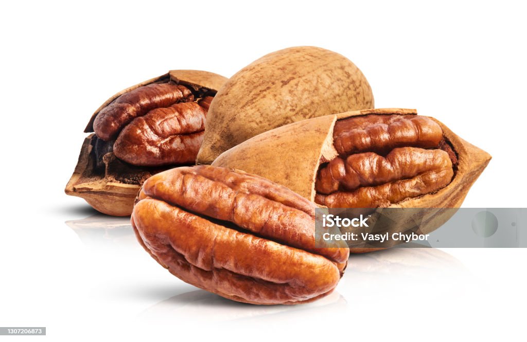 Living well in the 21st century-Limassol, Cyprus. Pecan in a shell with a white background. 